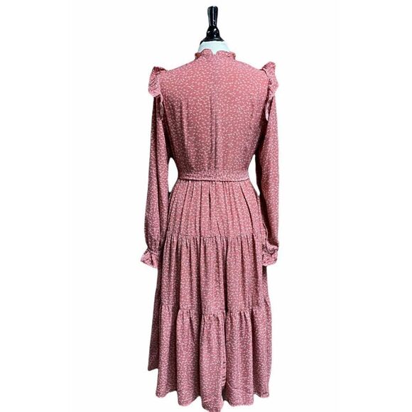 & Merci Mock Ruffle Neck Long Sleeve Tiered MIDI Dress Size Large NWOT - Picture 2 of 7